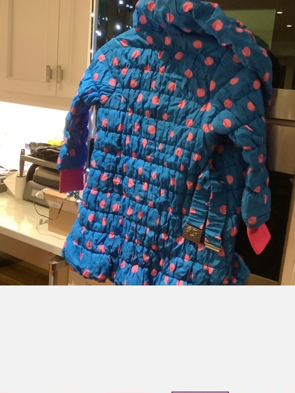 Mim-Pi Age 8 Blue Puffer Coat with Pink Polka Dots - Picture 5 of 6